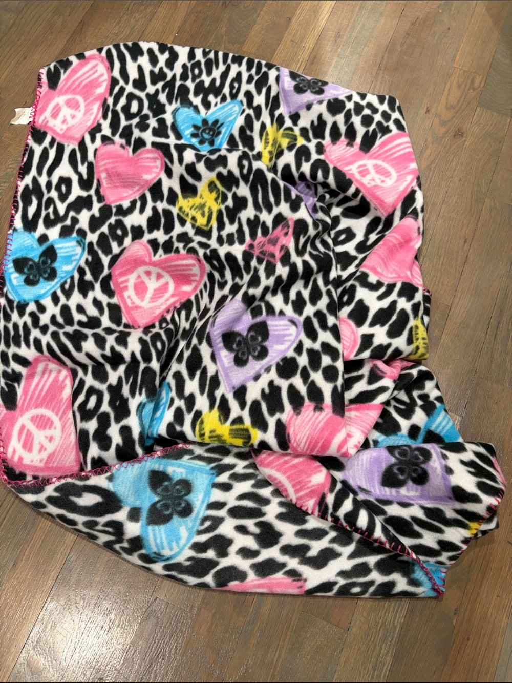 Kids Animal-Print Heart Fleece Blanket - Pink, Blue, Purple, Yellow Hearts